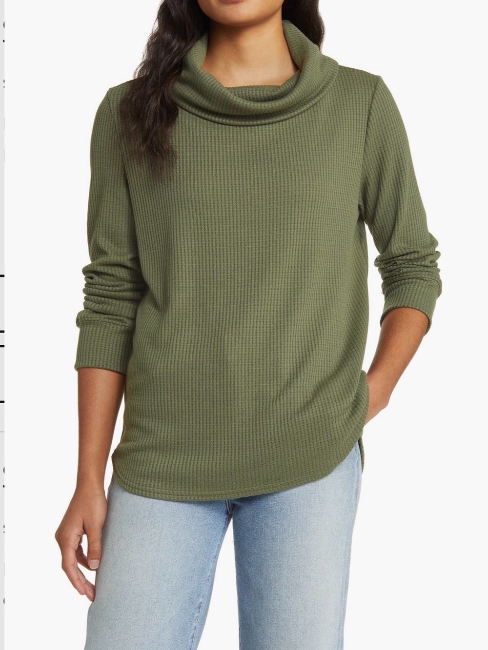 Caslon Olive Green Waffle Cowl Neck Sweater